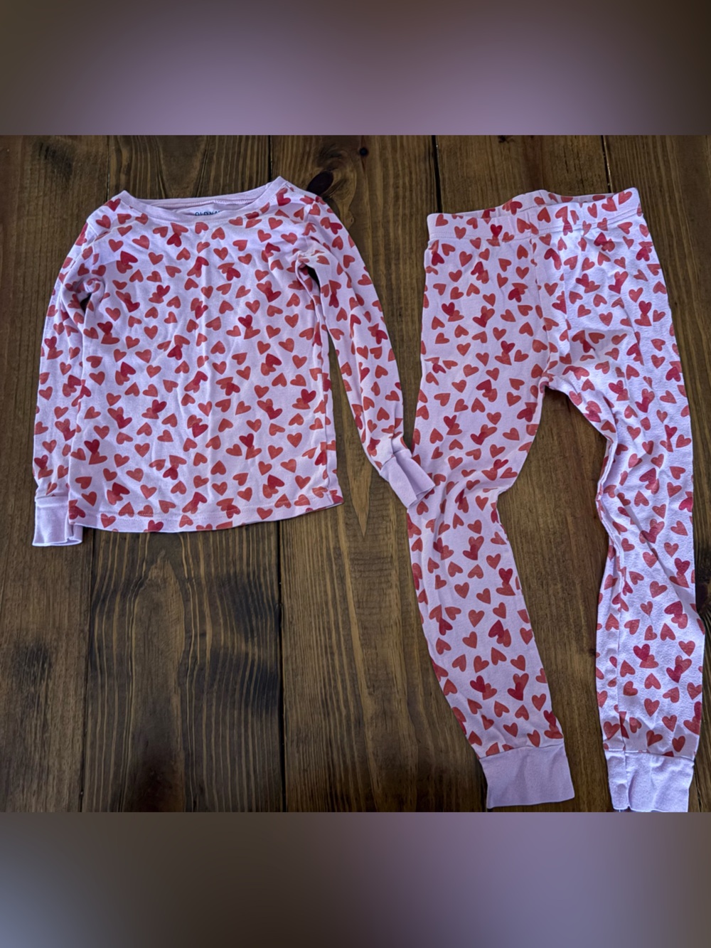 Old Navy Girls Pink Heart Print Pajama Set